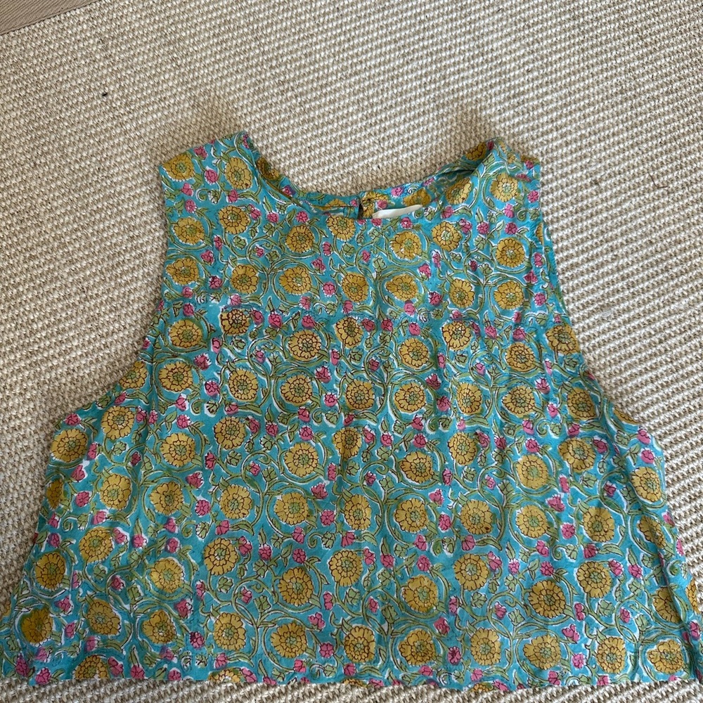 Floral Sleeveless Top in Blue and Yellow